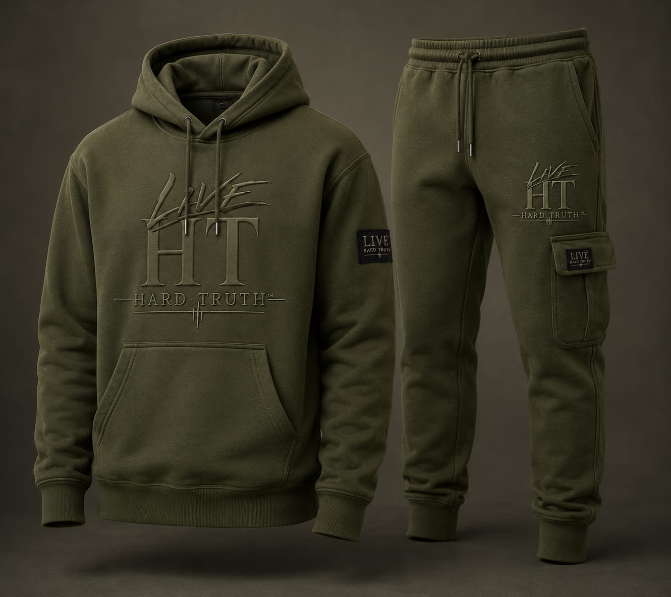 Live Hard Truth olive hoodie and classic jogger set