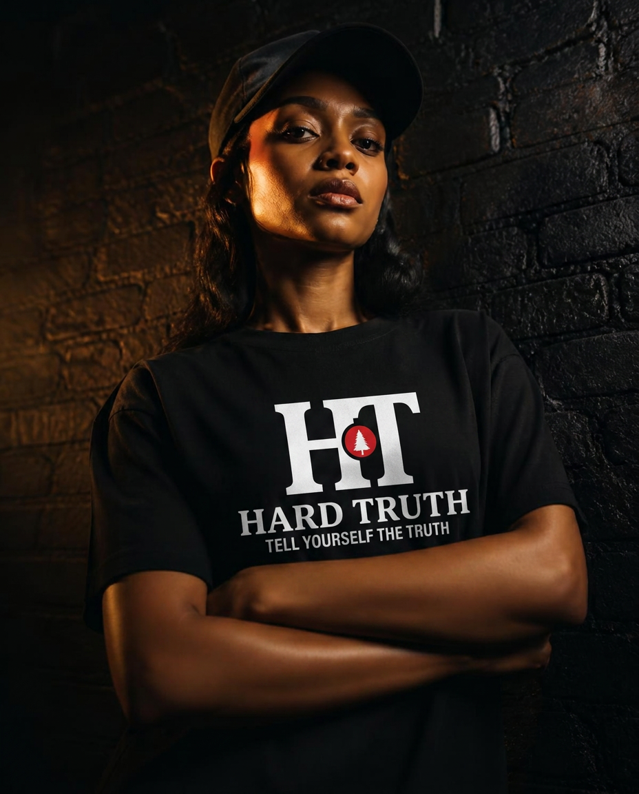 Model wearing a Hard Truth heavyweight tee